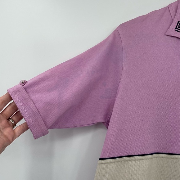 Jamie Sadock NWT Shirt Short Sleeve Purple Cream Medium - Picture 2 of 9